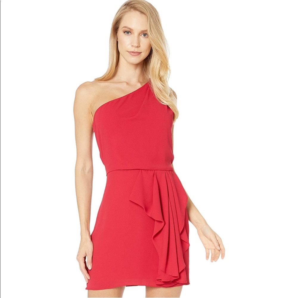 Halston One Shoulder Drape Front Dress